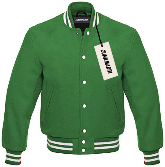 Green Melton Wool Varsity Jacket