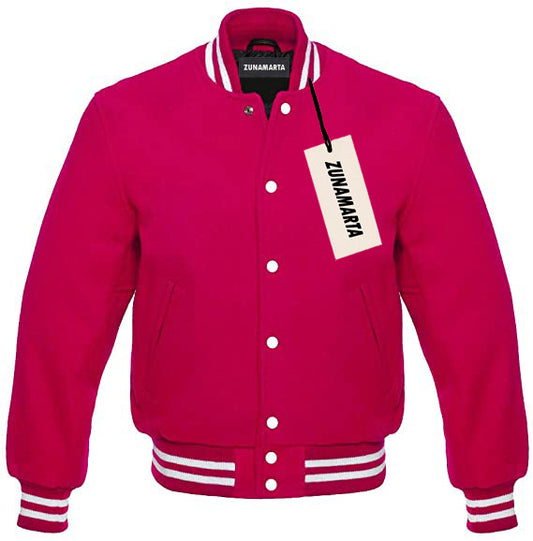 Hot Pink Melton Wool Varsity Jacket