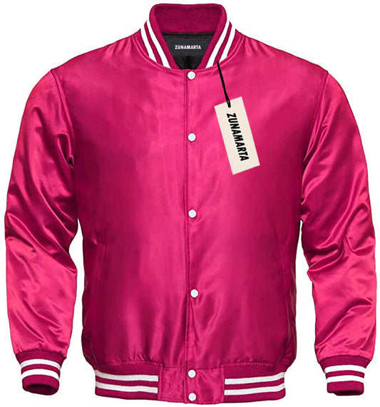 Satin Varsity Jacket Hot Pink