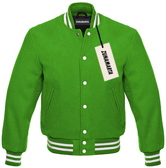 Kelly Green Melton Wool Varsity Jacket