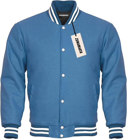 Light Blue Melton Wool Varsity Jacket
