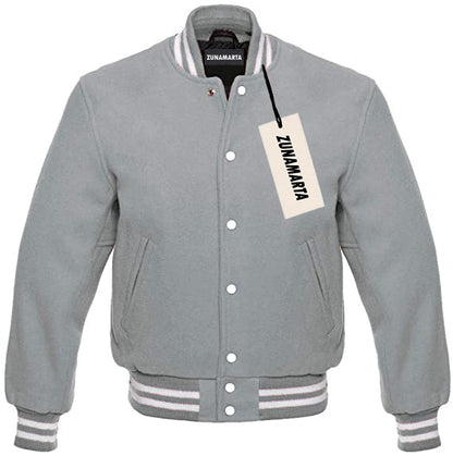 Light Gray Melton Wool Varsity Jacket