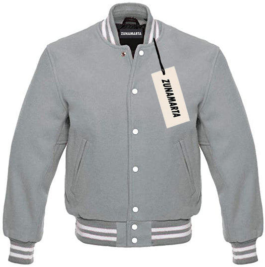 Light Gray Melton Wool Varsity Jacket