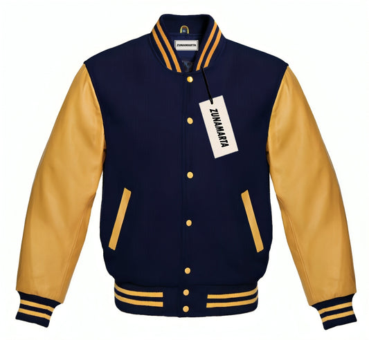 Navy Blue Wool/Gold Leather