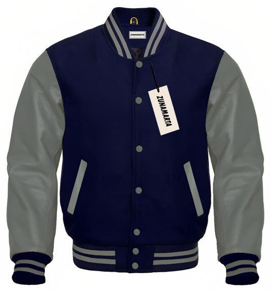 Navy Blue Wool/Gray Leather