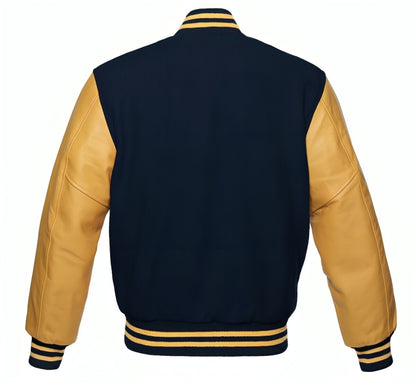 Navy Blue Wool/Gold Leather