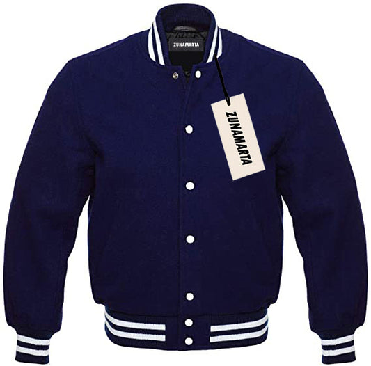 Navy Blue Melton Wool Varsity Jacket