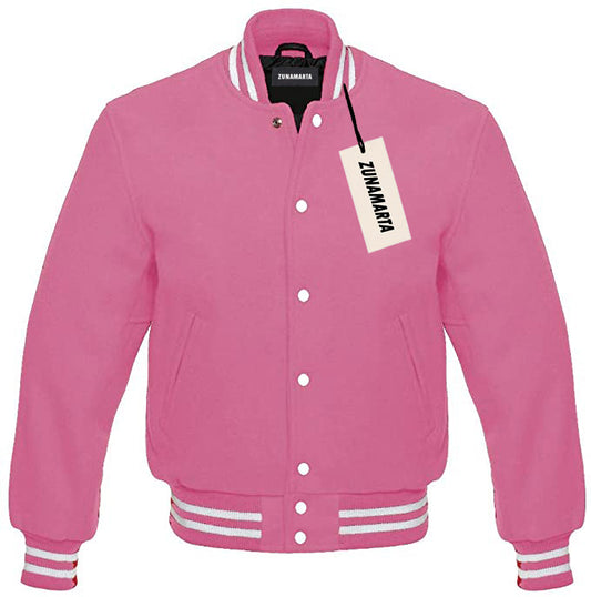Pink Melton Wool Varsity Jacket