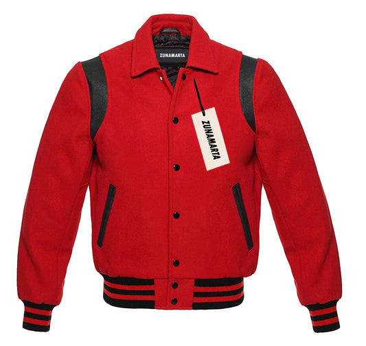 Red Wool/Black Leather Retro Varsity Jacket