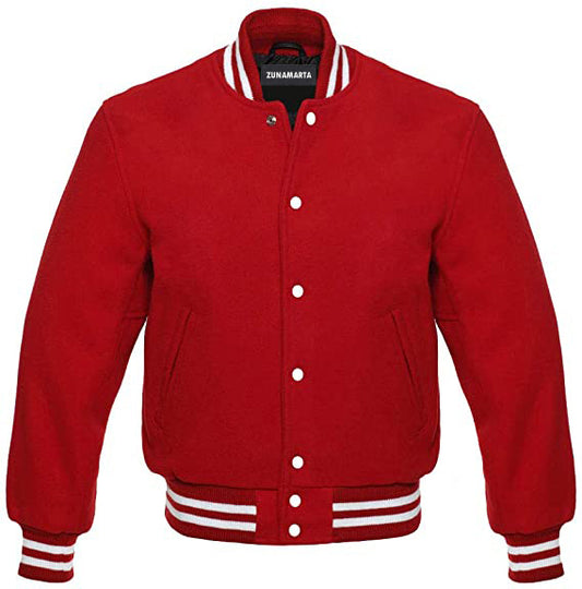 Red Melton Wool Varsity Jacket