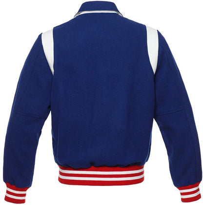 Blue Wool/White Leather Retro Varsity Jacket