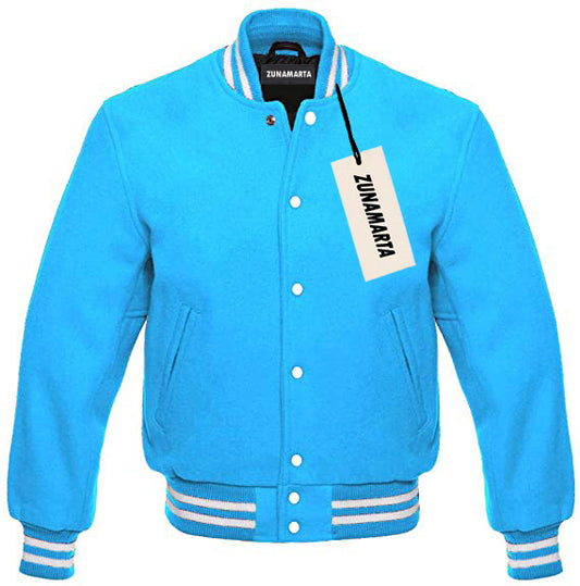 Sky Blue Melton Wool Varsity Jacket